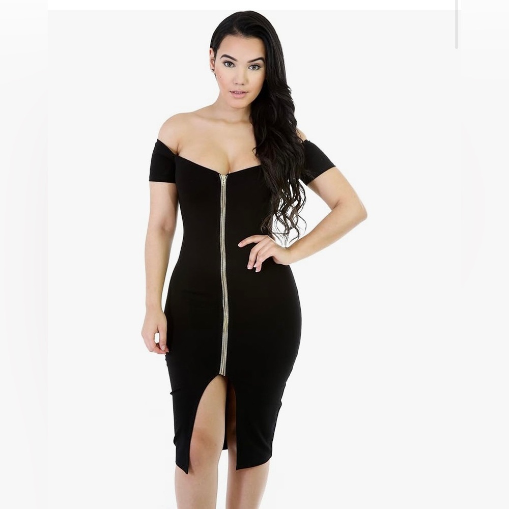 Sexy zip up black dress